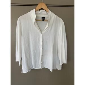 Eileen Fisher White ButtonFront Shirt TexturedMandarin Collar career minimalist